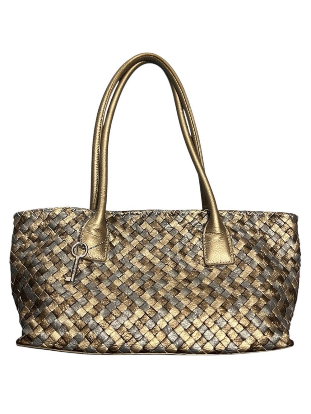 Fossil Metallic Woven Genuine Leather Boho Gold, Bronze & Silver Shoulder Bag